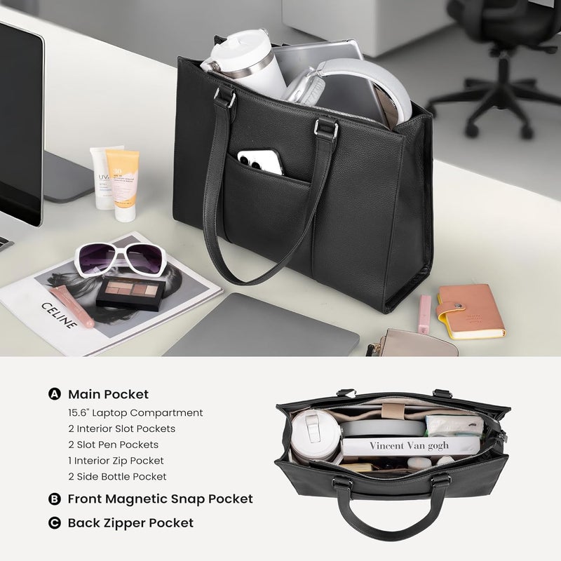 befen Genuine Leather Tote Bag for Women Work, Women's Leather Shoulder Bags Purses Satchel Handbags with Laptop Compartment - Image 3